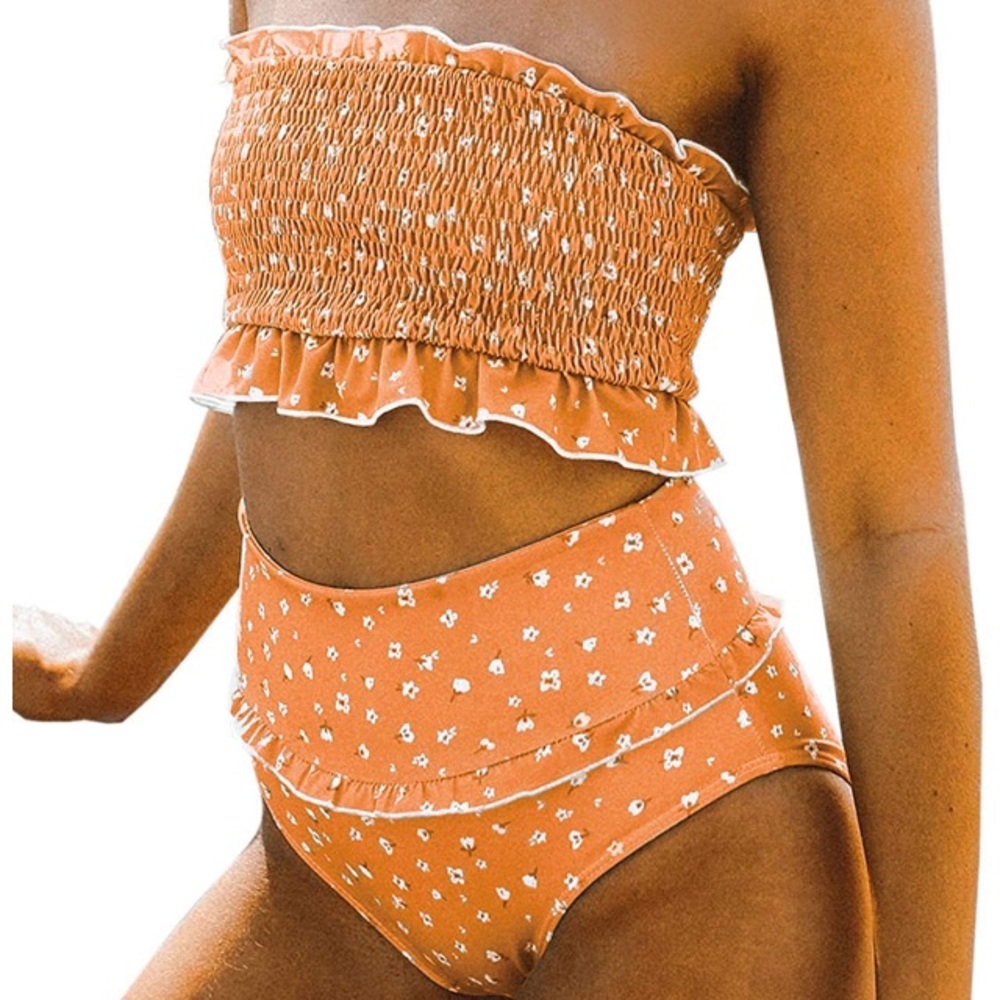 Aleumdr 2 Piece Swimsuit • Orange Floral • Straps